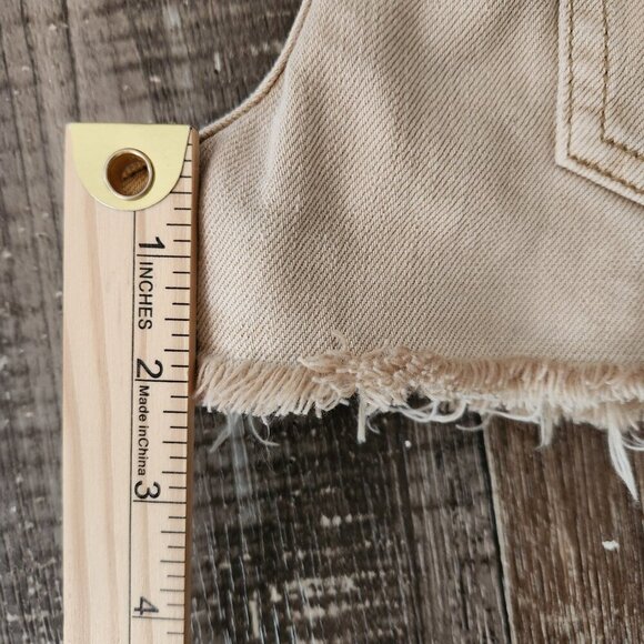 Free People Tan Button Fly Distressed Jean Shorts Size 26 - Picture 8 of 8